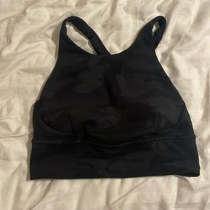 Lululemon Black Camo Wunder Train Longline Medium Support Bra Size 6